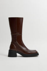Dagmara Boots - Brown Leather Cream Stitching | Miista | Designed & Handmade in Europe