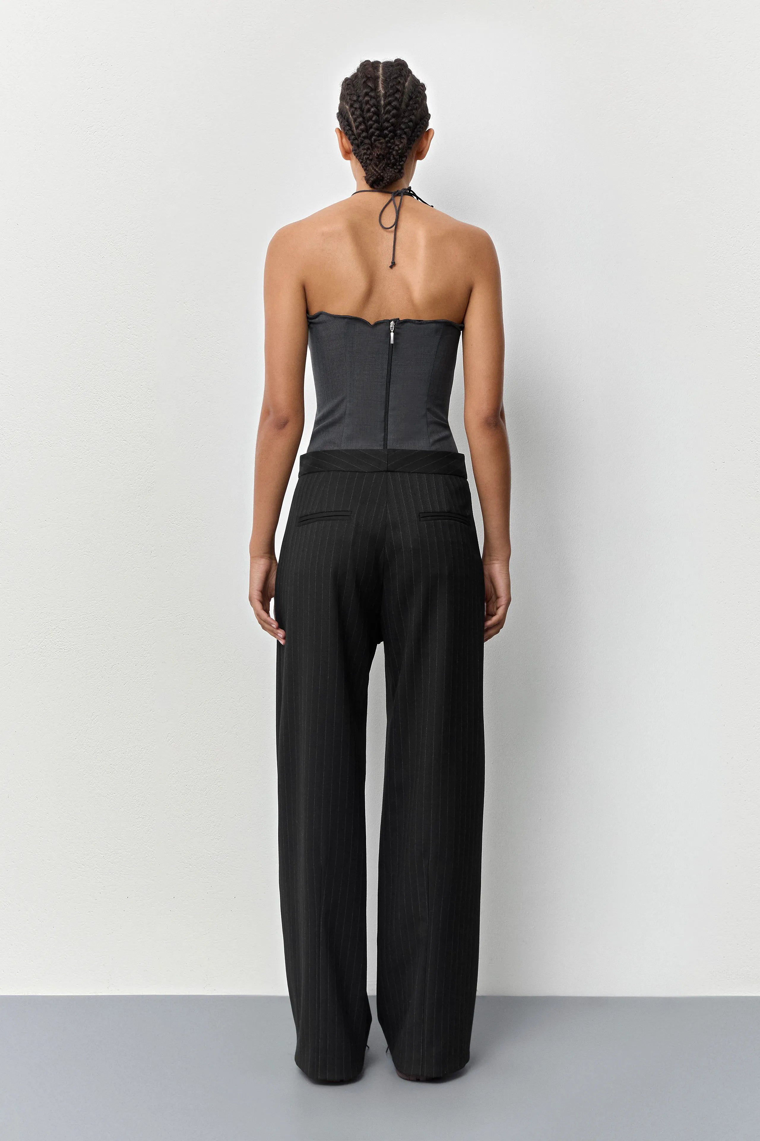 Metis Black Pinstripe Trousers | Miista | Designed & Handmade in Europe