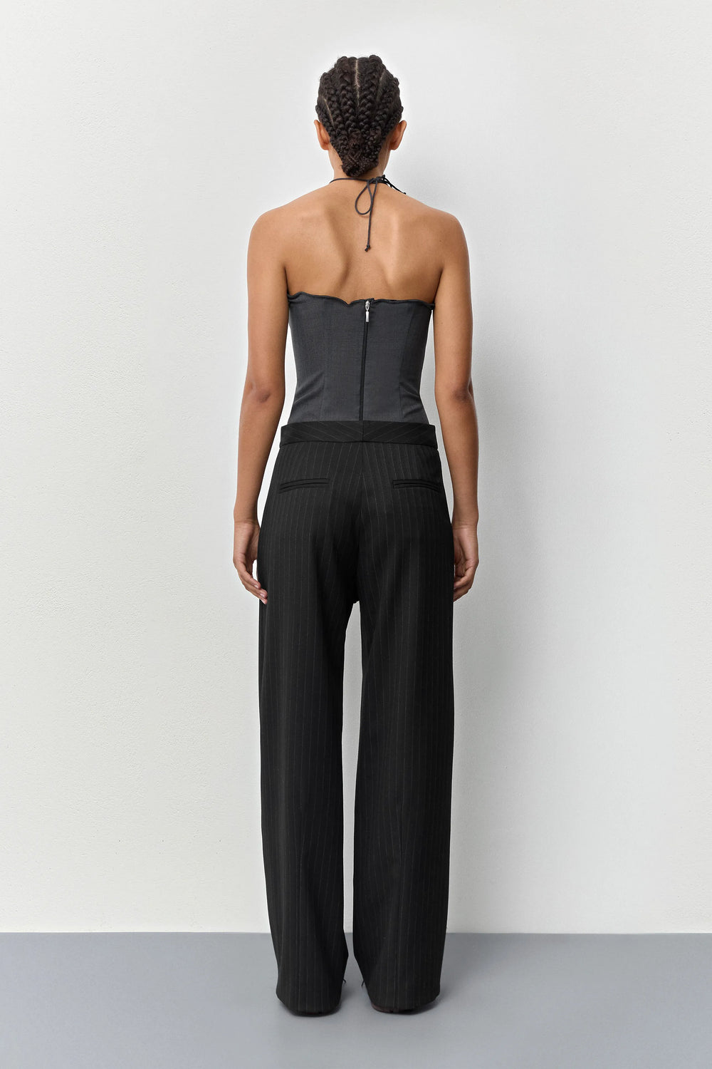 Metis Black Pinstripe Trousers | Miista | Designed & Handmade in Europe