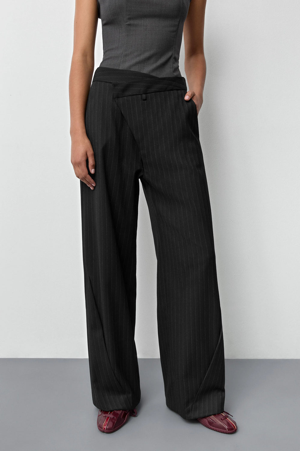 Metis Black Pinstripe Trousers | Miista | Designed & Handmade in Europe