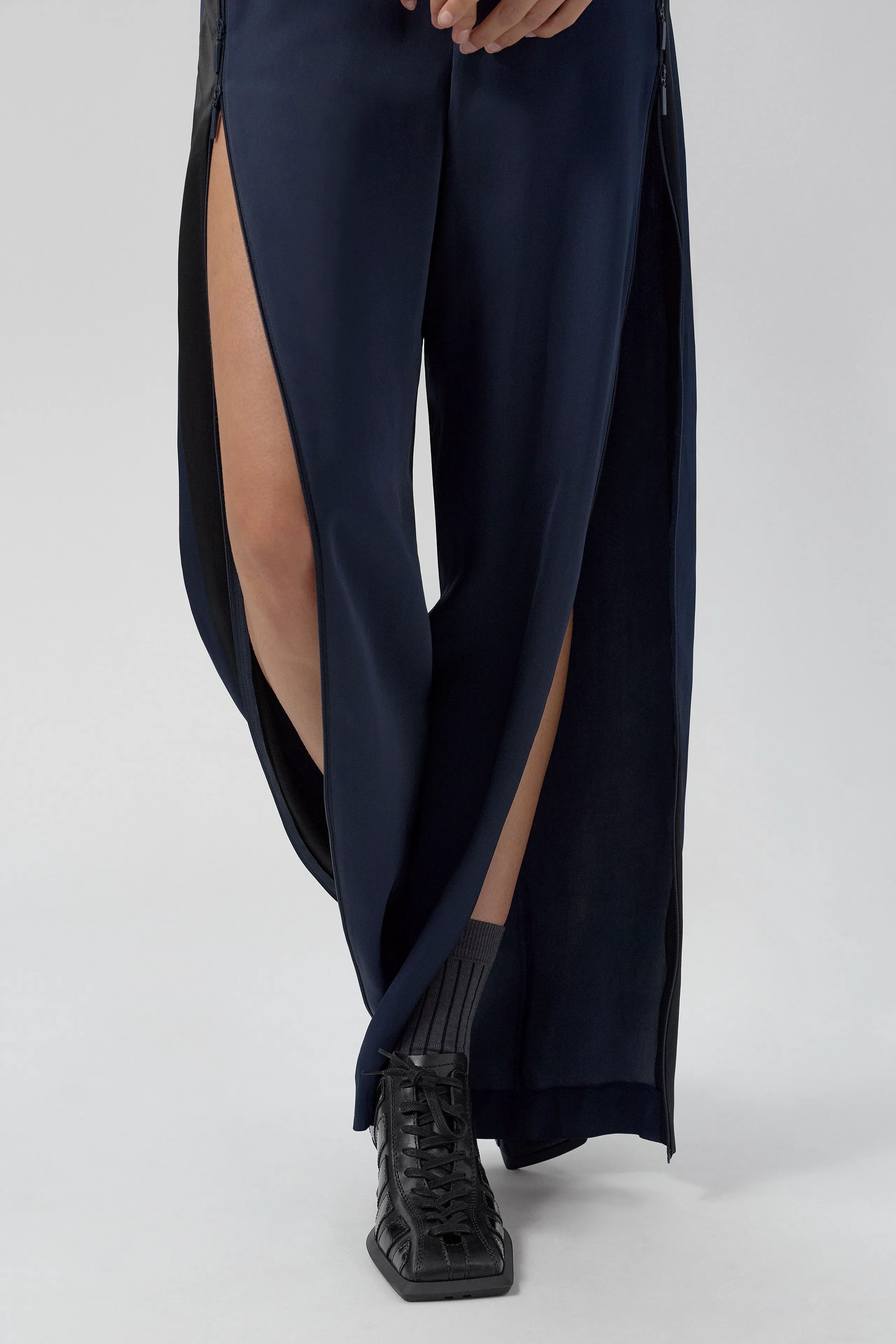 Callista Deep Blue And Black Track Pants | Miista | Designed & Handmade in Europe