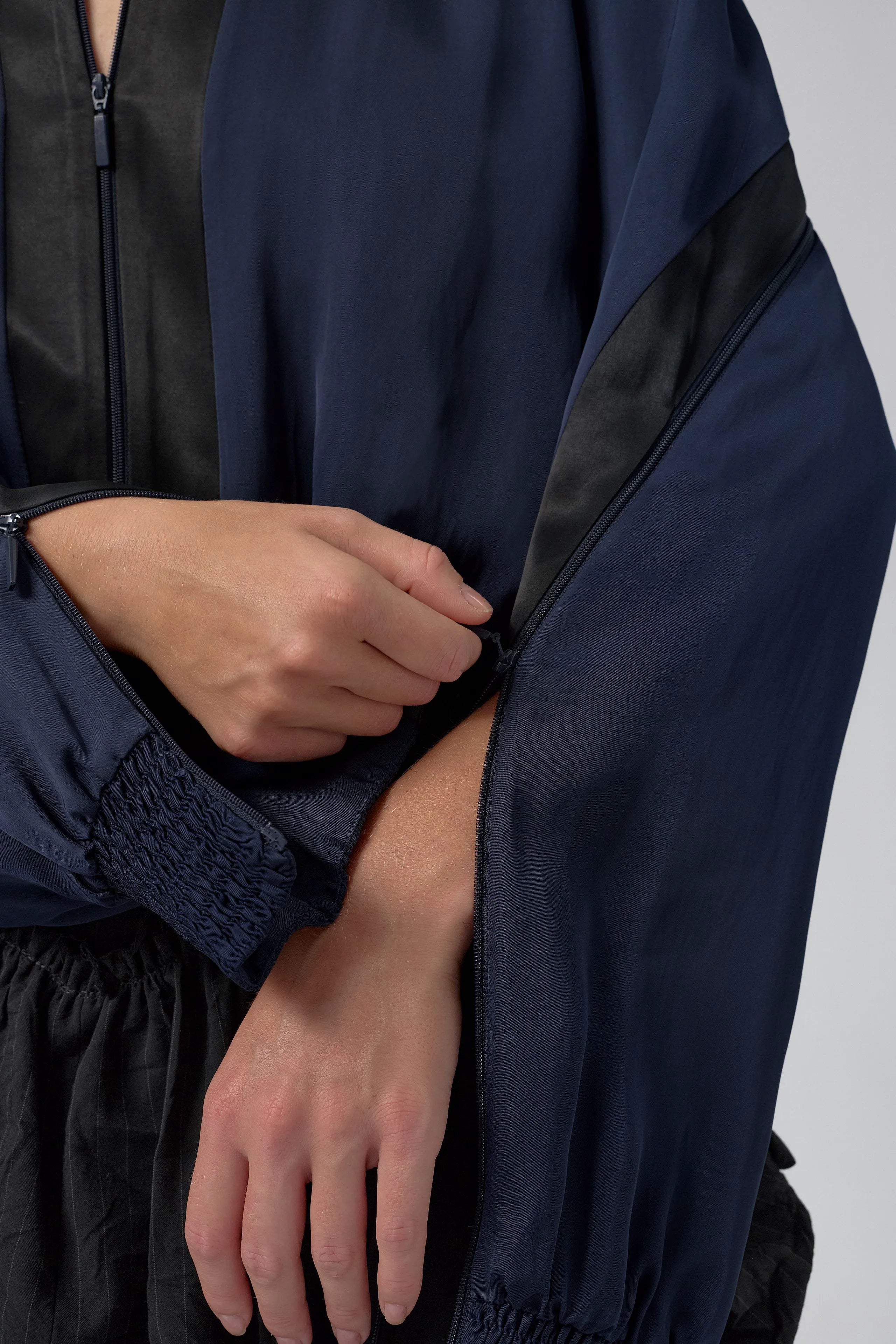 Cressida Deep Blue And Black Bomber Jacket | Miista | Designed & Handmade in Europe