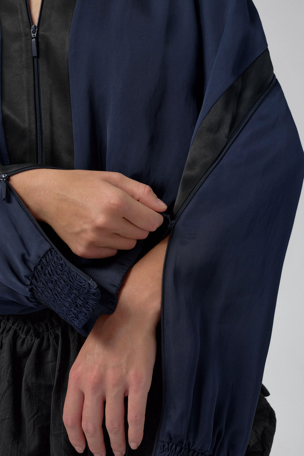 Cressida Deep Blue And Black Bomber Jacket | Miista | Designed & Handmade in Europe