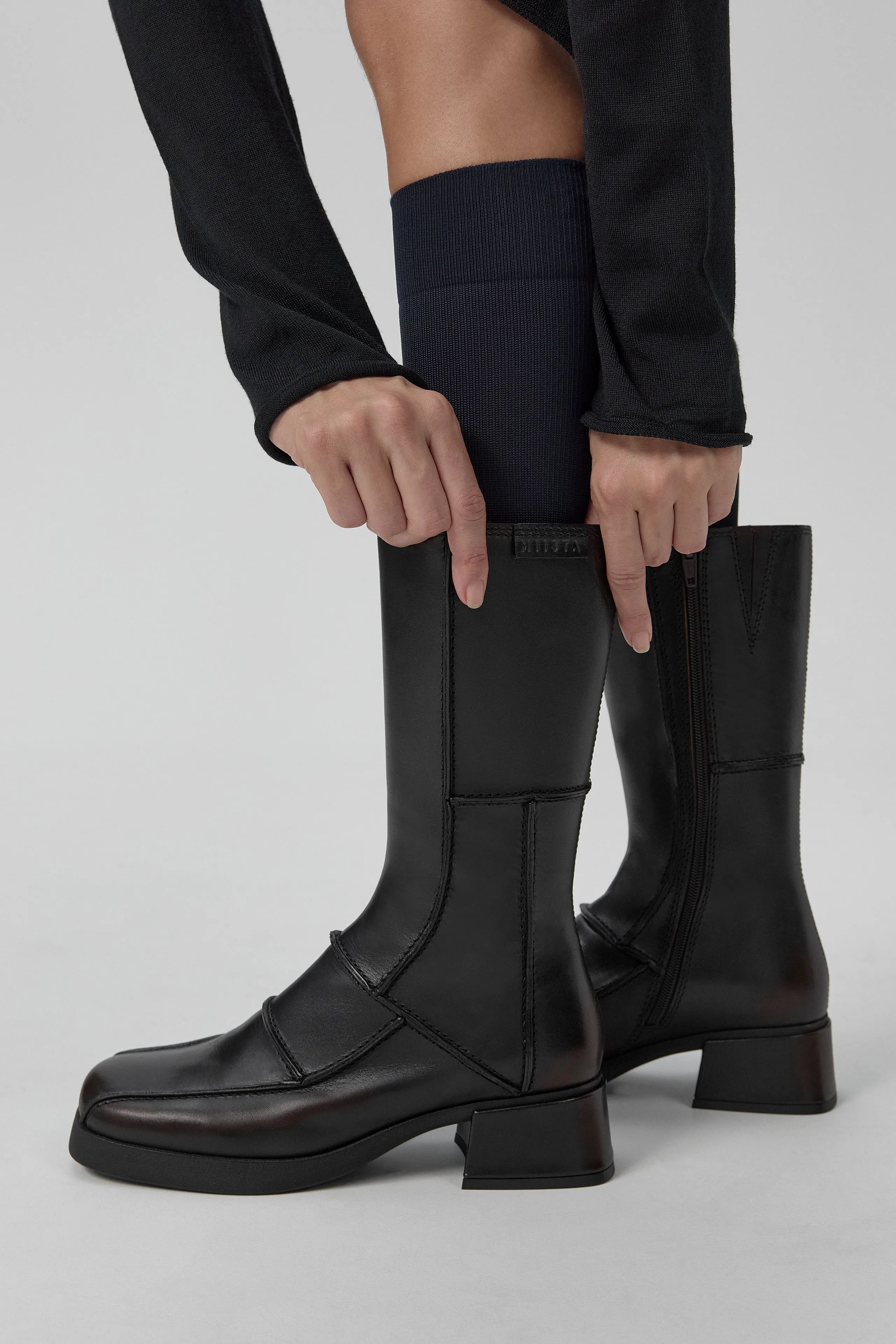Neaera Boots - Brown Navy Stitching | Miista | Designed & Handmade in Europe