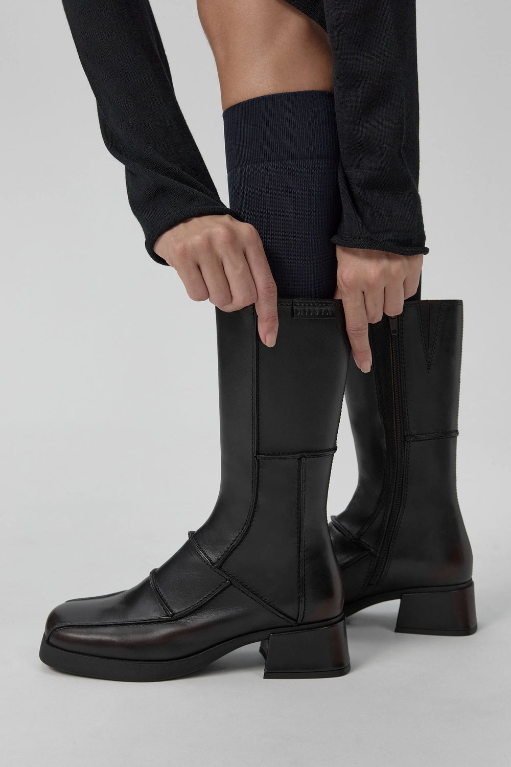 Neaera Boots - Brown Navy Stitching | Miista | Designed & Handmade in Europe