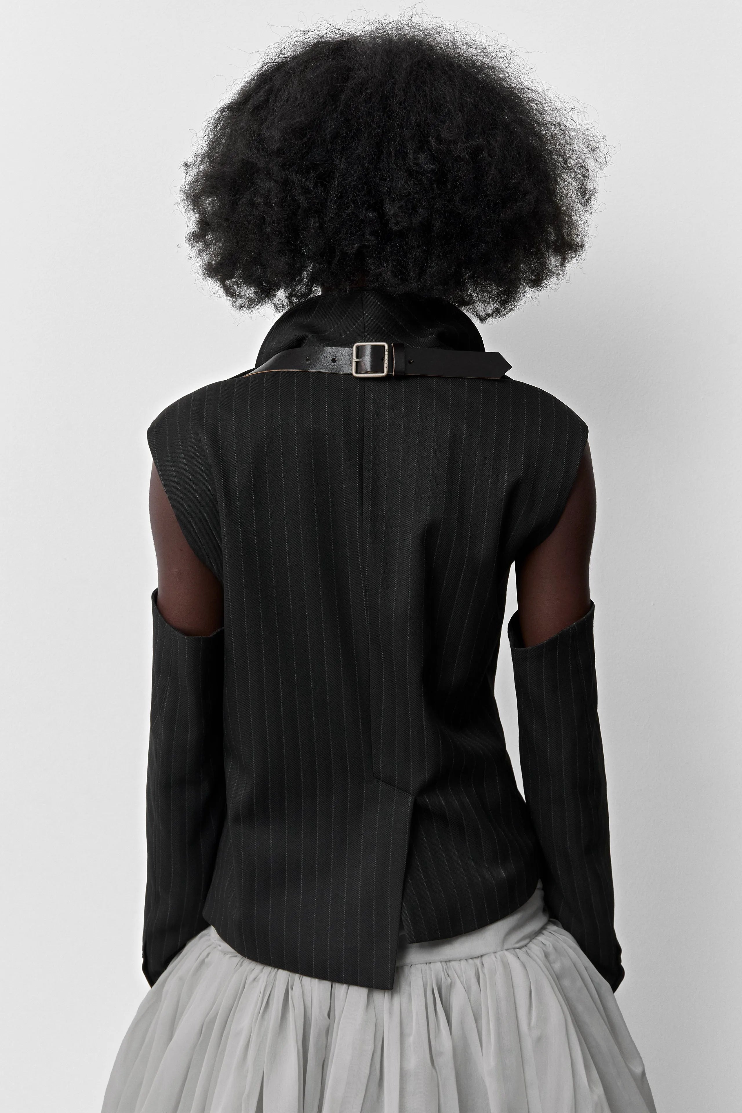 Nereida Black Pinstripe Blazer Jacket | Miista | Designed & Handmade in Europe