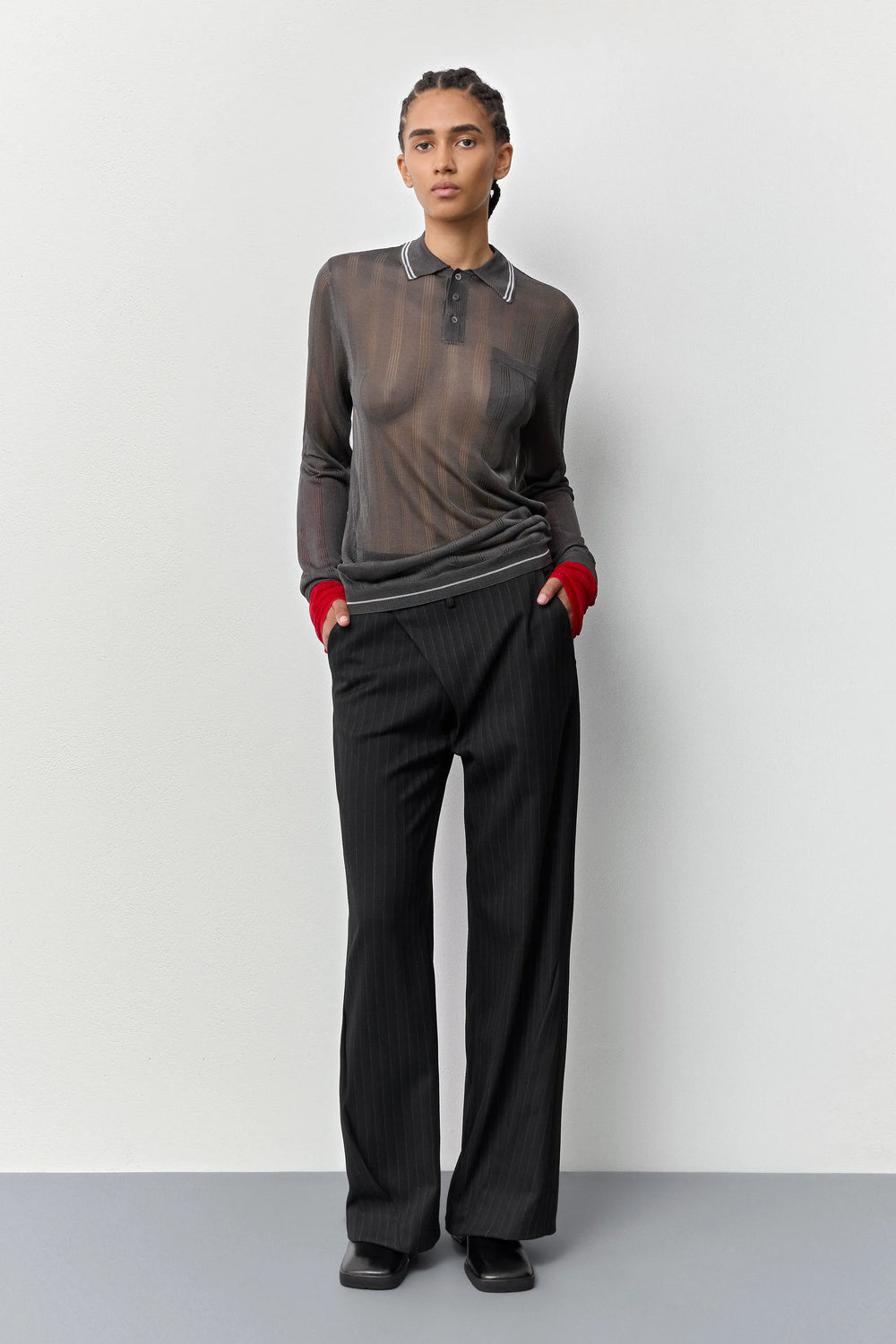 Rufa Cement Grey Polo Knitted Jumper | Miista | Designed & Handmade in Europe