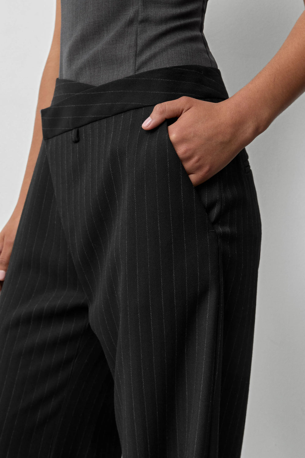 Metis Black Pinstripe Trousers | Miista | Designed & Handmade in Europe