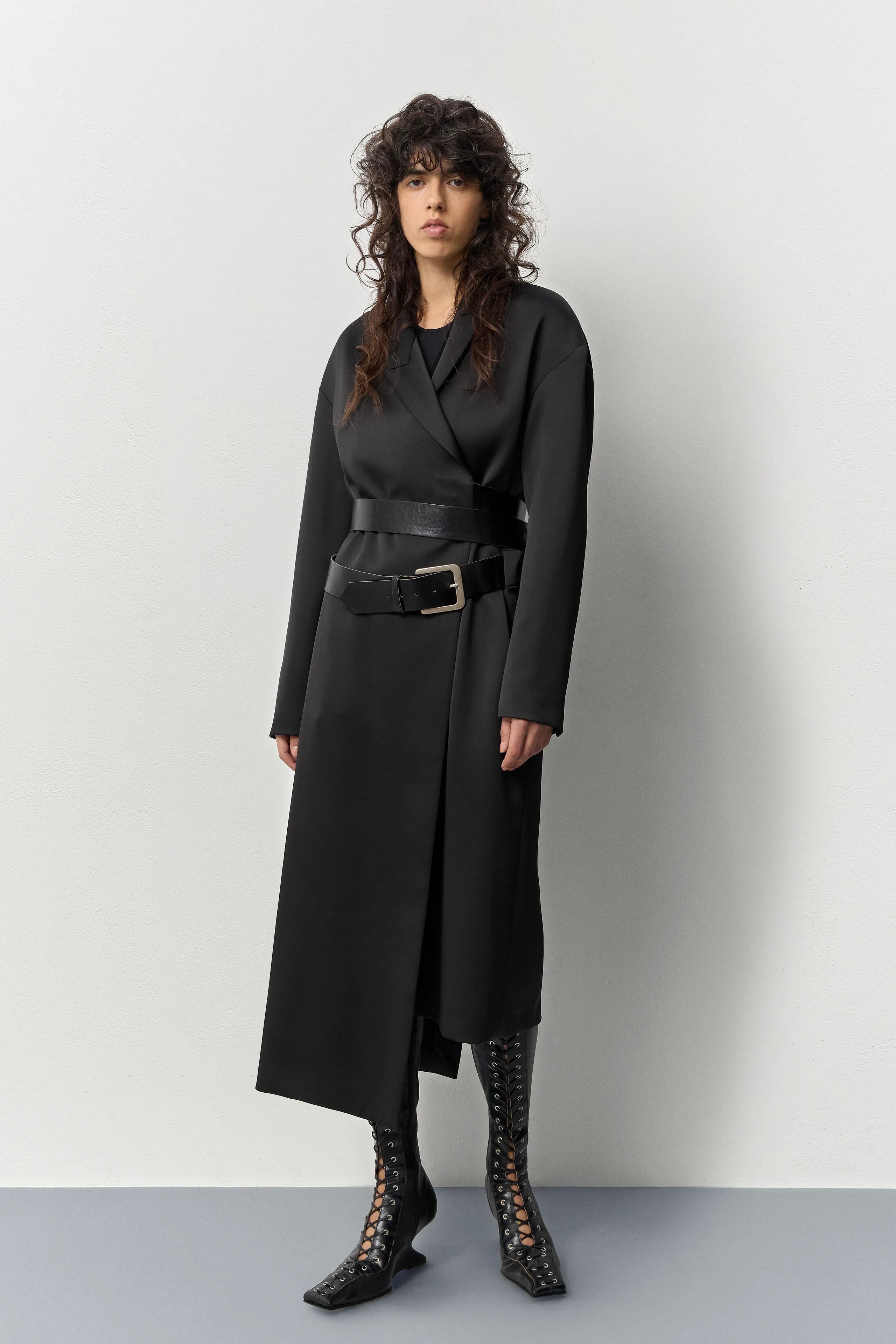 Irne Black Belt Long Coat | Miista | Designed & Handmade in Europe