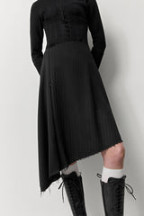 Kaia Black Pinstripe Asymmetrical Skirt | Miista | Designed & Handmade in Europe