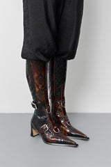Eliya Brown Snake Buckled Tall Boots | Miista | Designed & Handmade in Europe
