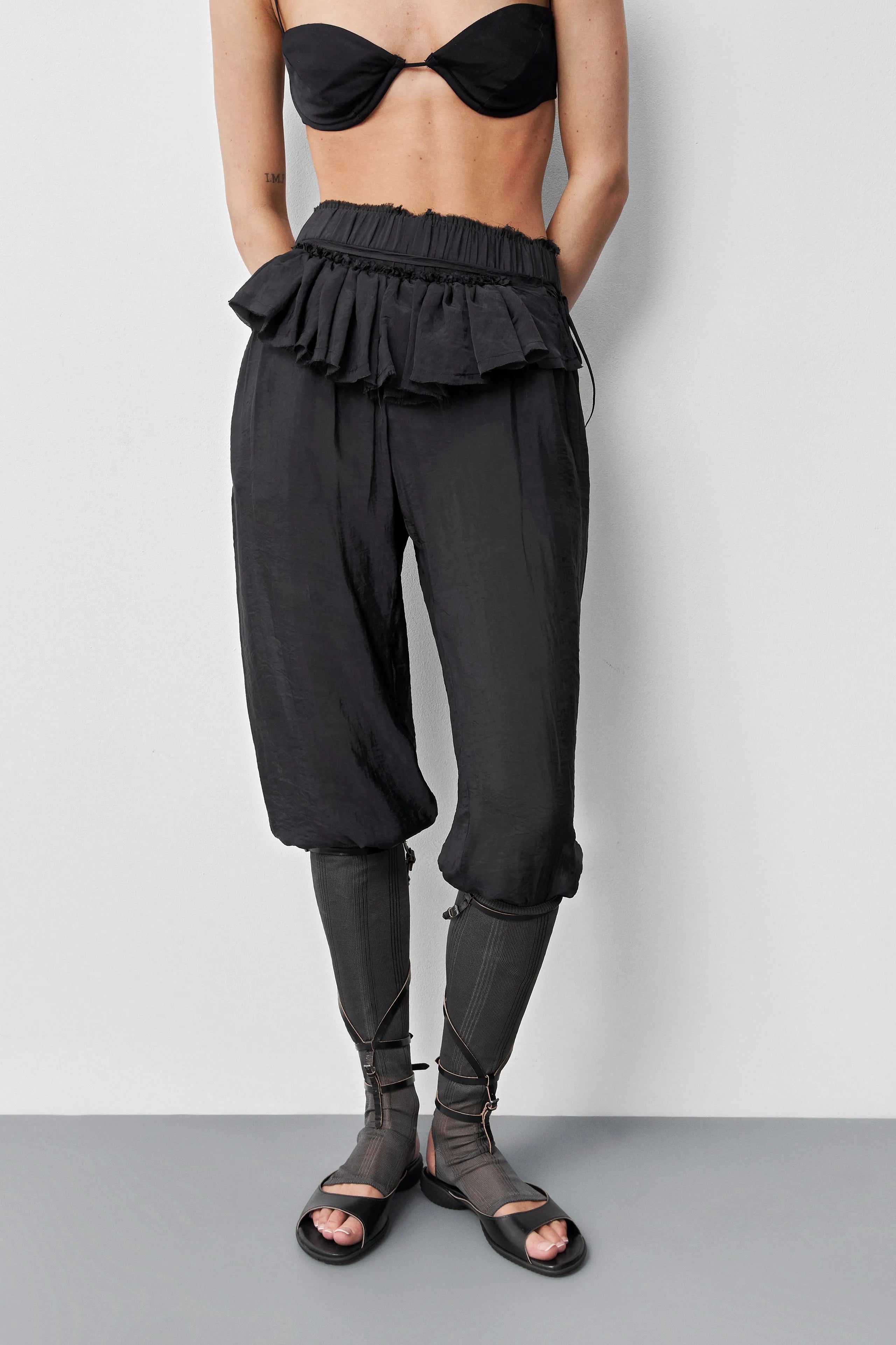 Vanny Washed Black Sheer Ruffle | Miista | Designed & Handmade in Europe