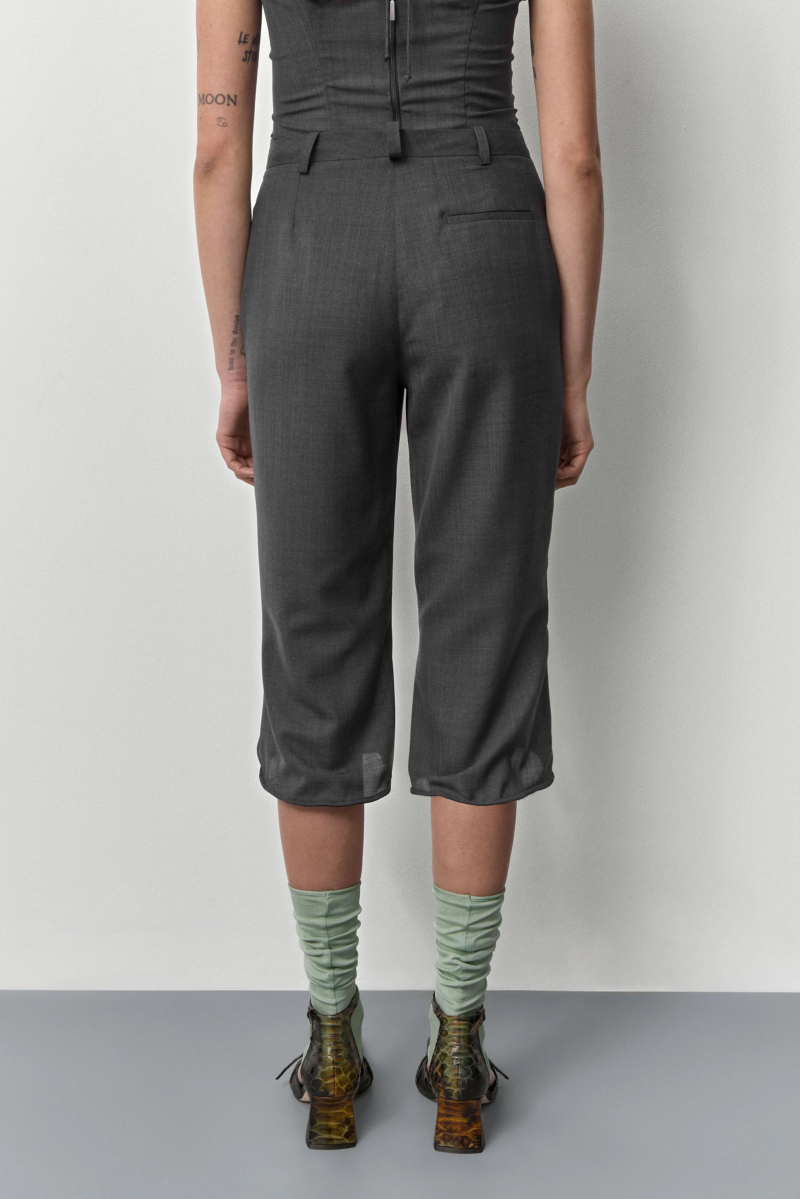 Exene Cement Grey Capri Trousers | Miista | Designed & Handmade in Europe