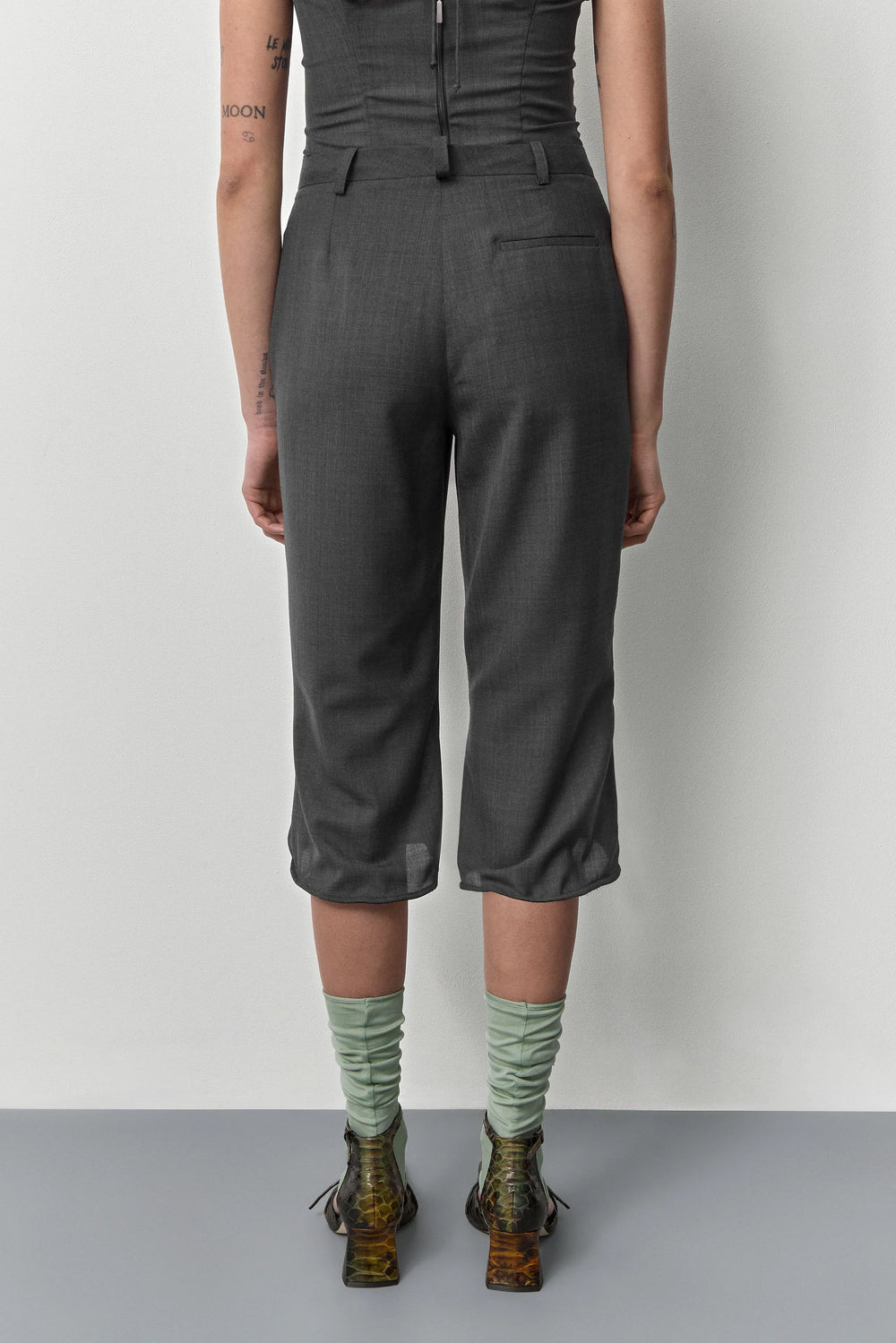 Exene Cement Grey Capri Trousers | Miista | Designed & Handmade in Europe