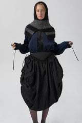 Bronte Black And Grey Crush Pinstripe Puff Skirt  | Miista | Designed & Handmade in Europe