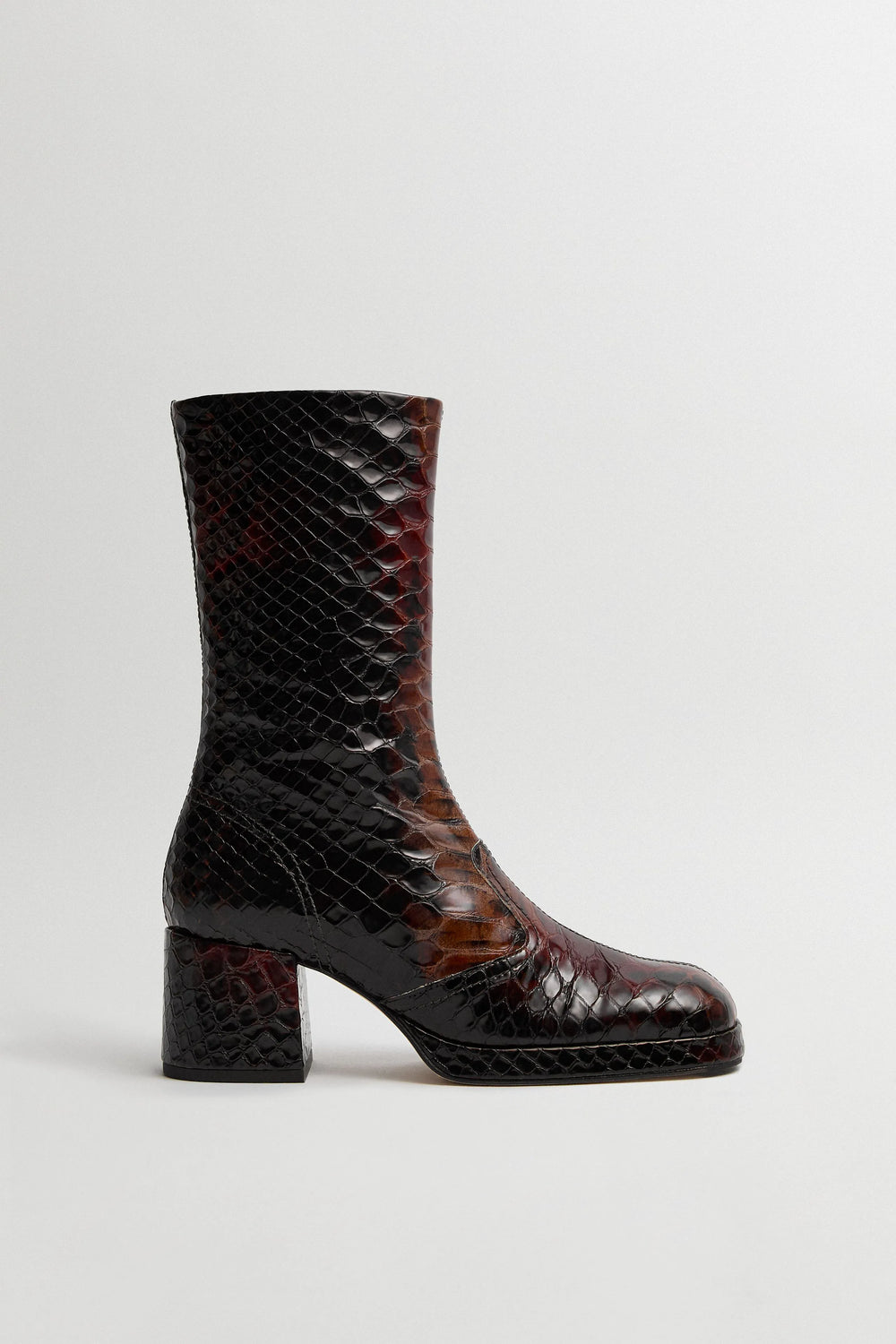 Cass Boots - Tan Snake Embossed Leather | Miista | Designed & Handmade in Europe