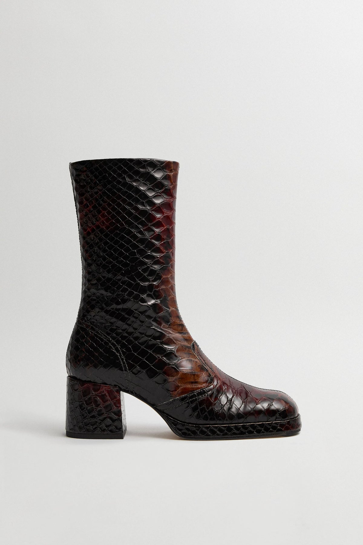 Cass Boots - Tan Snake Embossed Leather | Miista | Designed & Handmade in Europe