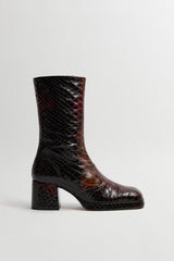 Cass Boots - Tan Snake Embossed Leather | Miista | Designed & Handmade in Europe