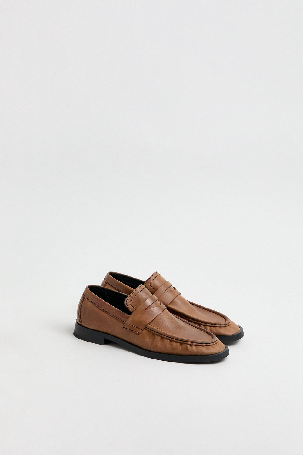 Zita Loafers - Tan Leather Black Stitching | Miista | Designed & Handmade in Europe