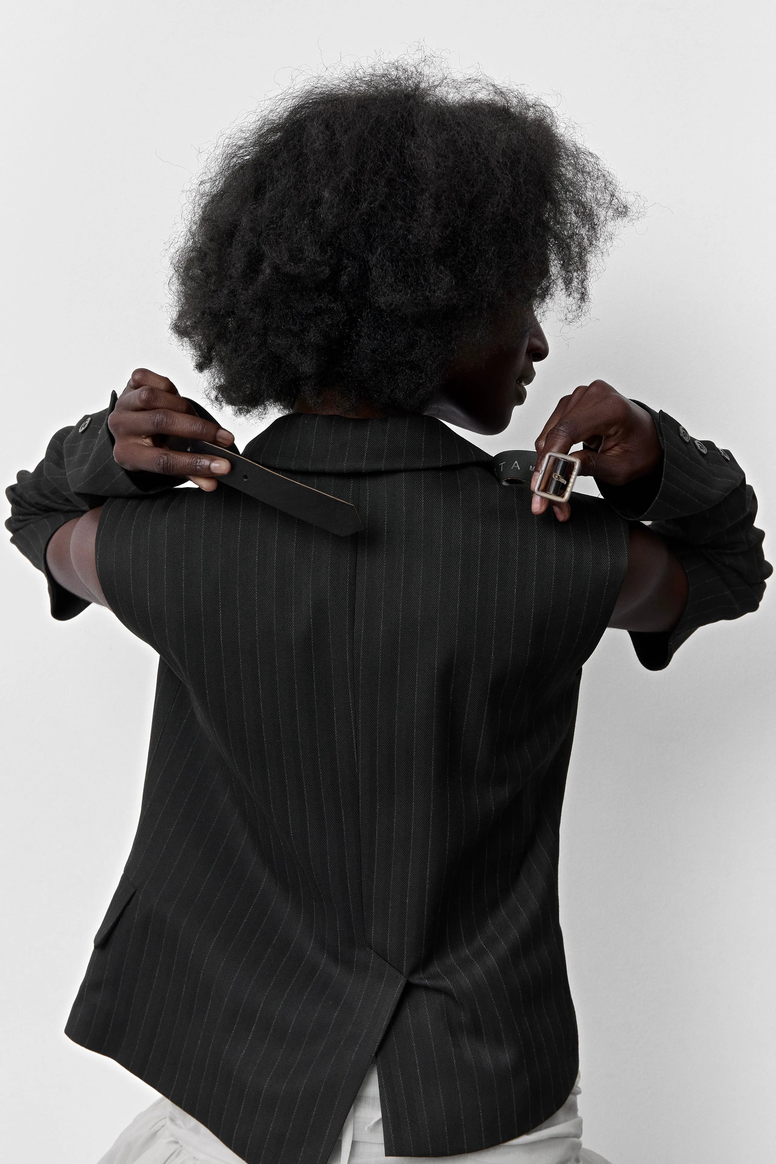 Nereida Black Pinstripe Blazer Jacket | Miista | Designed & Handmade in Europe