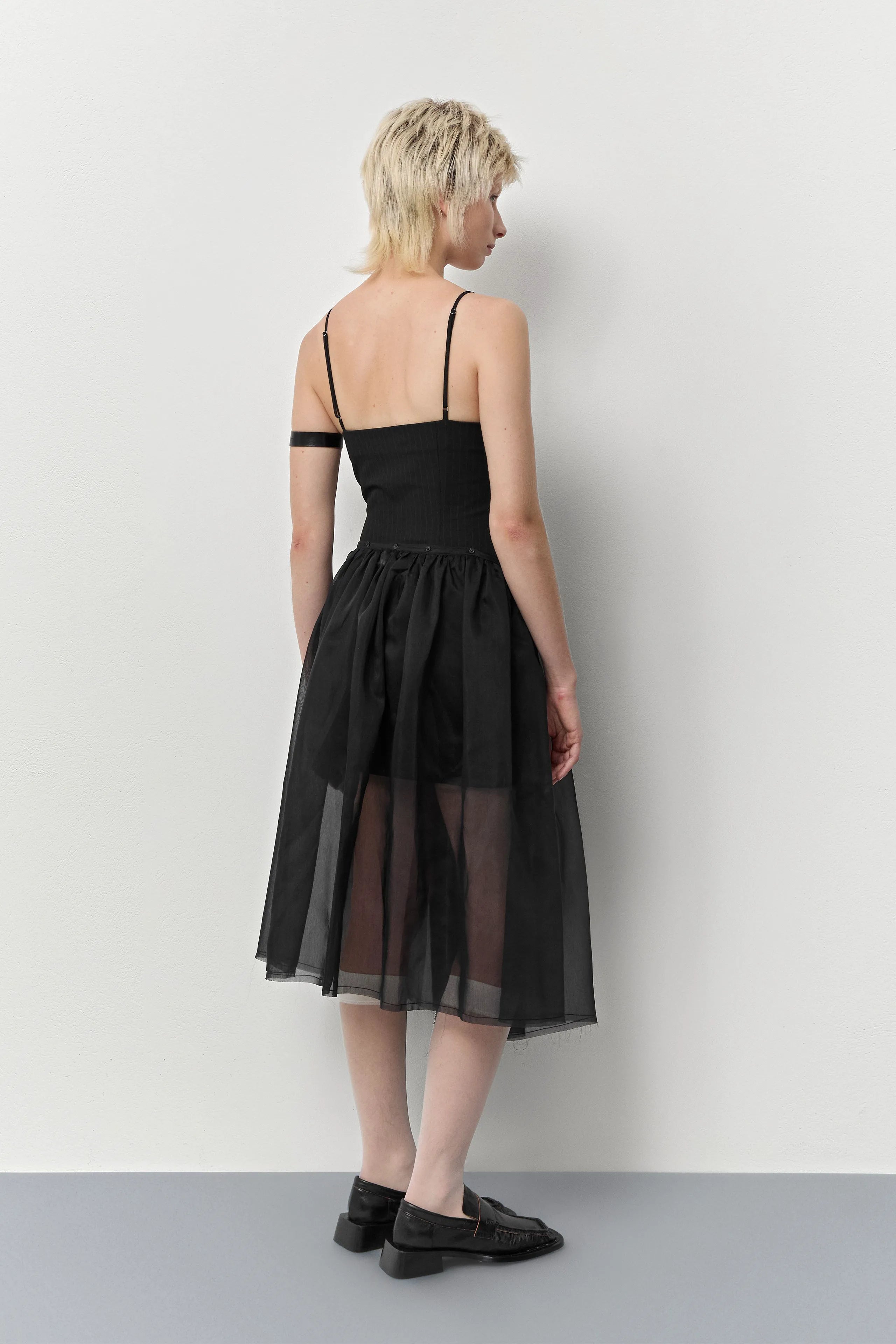 Pauline Pinstripe Black Dress | Miista | Designed & Handmade in Europe
