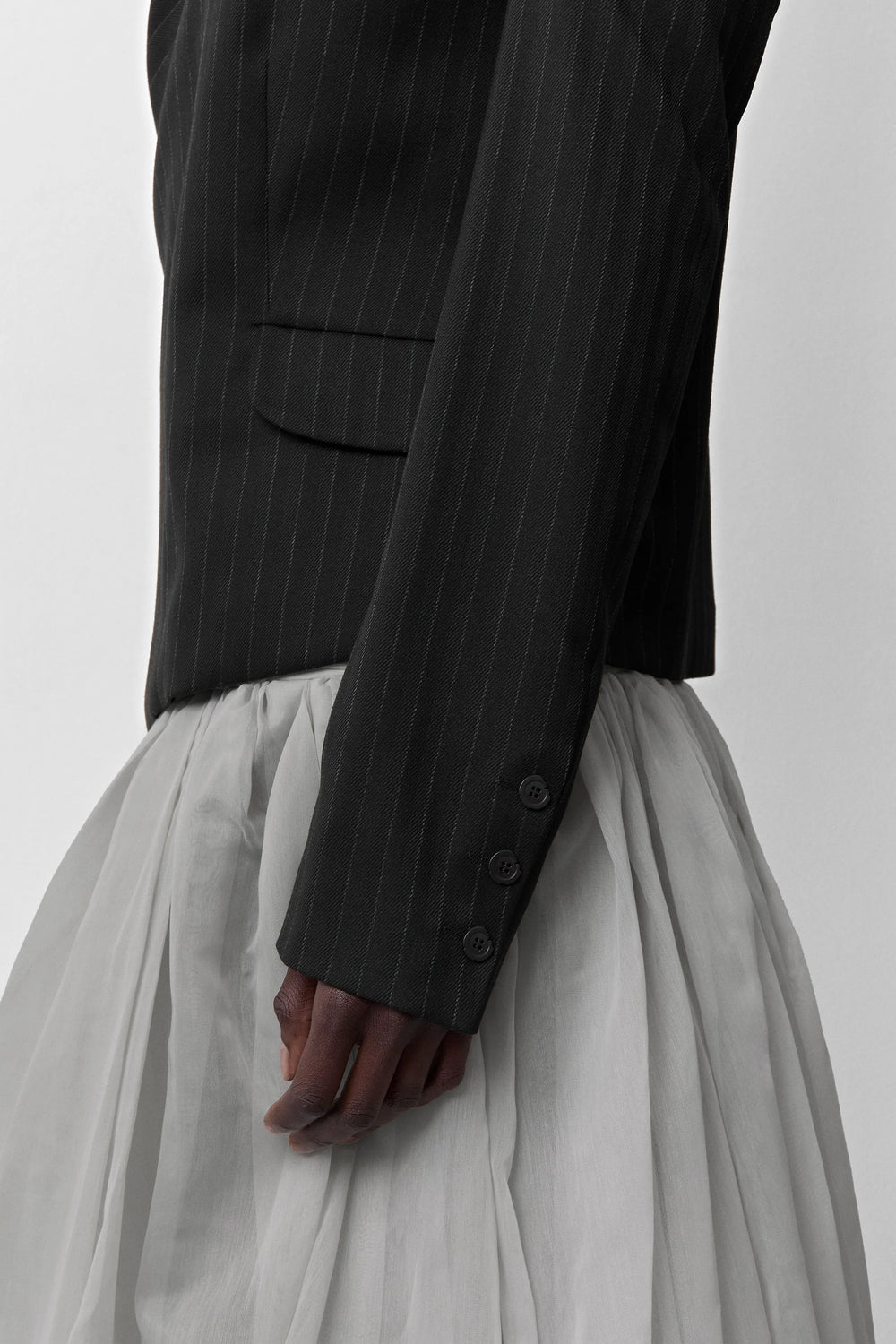 Nereida Black Pinstripe Blazer Jacket | Miista | Designed & Handmade in Europe