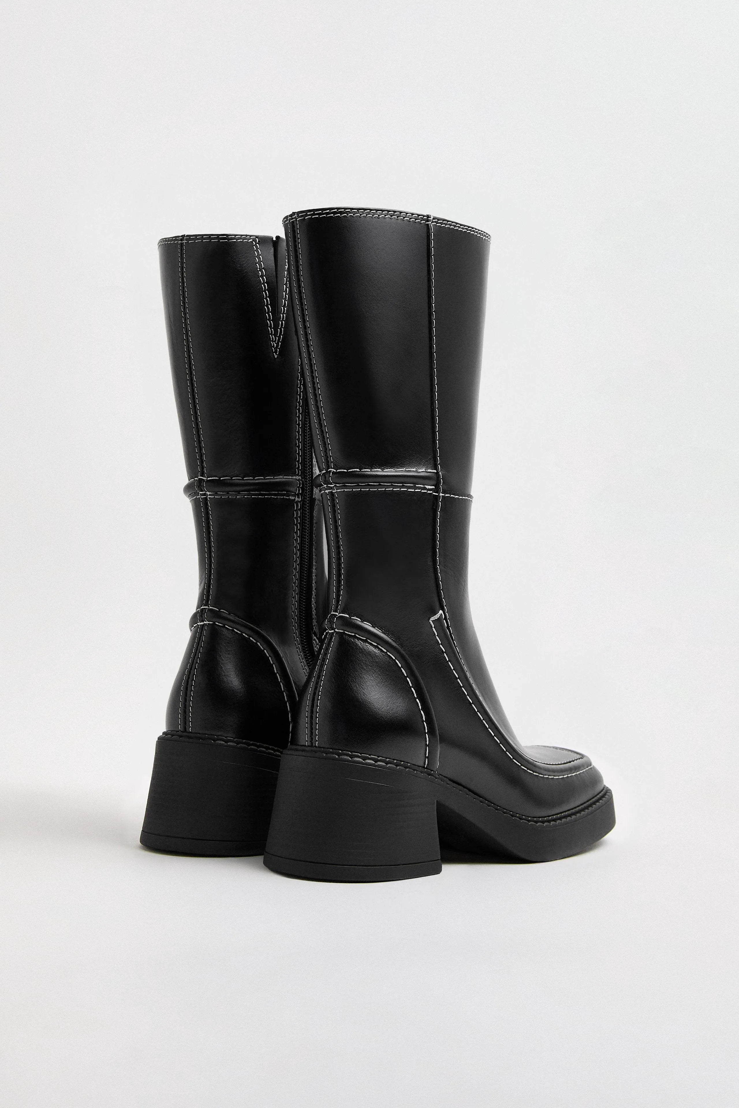 Dagmara Boots - Black Leather White Stitching | Miista | Designed & Handmade in Europe