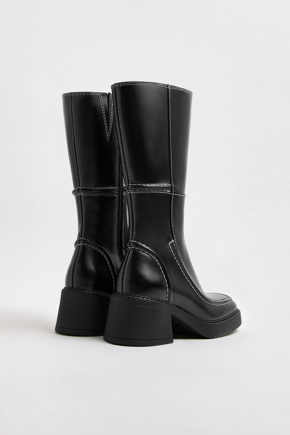 Dagmara Boots - Black Leather White Stitching | Miista | Designed & Handmade in Europe