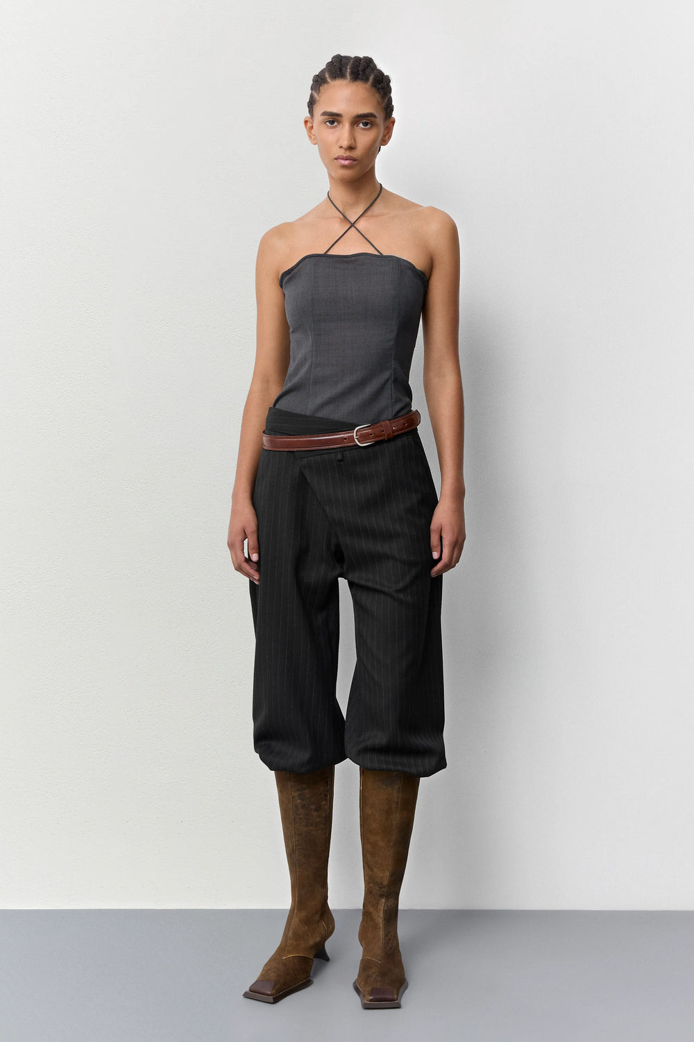 Metis Black Pinstripe Trousers | Miista | Designed & Handmade in Europe